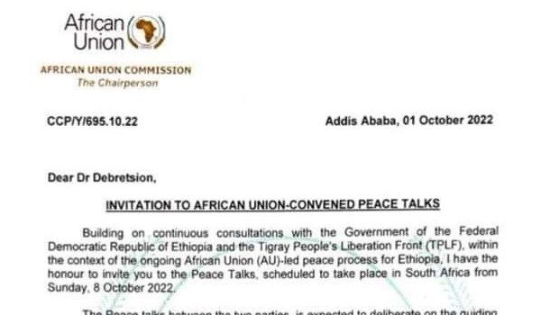 Éthiopie/Tigre : Les pourparlers de paix organisée par l’UA se tiendront en Afrique du Sud.